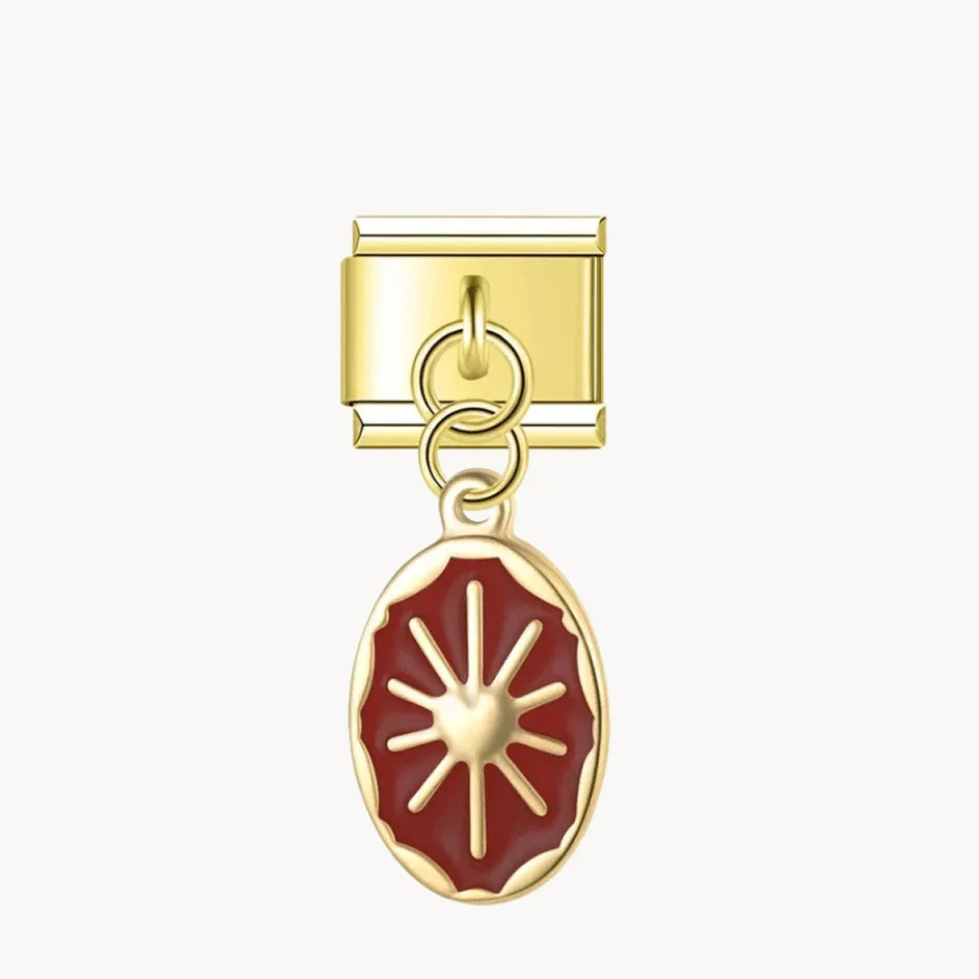 Pendentif rouge motif soleil - doré - Italian Charms France