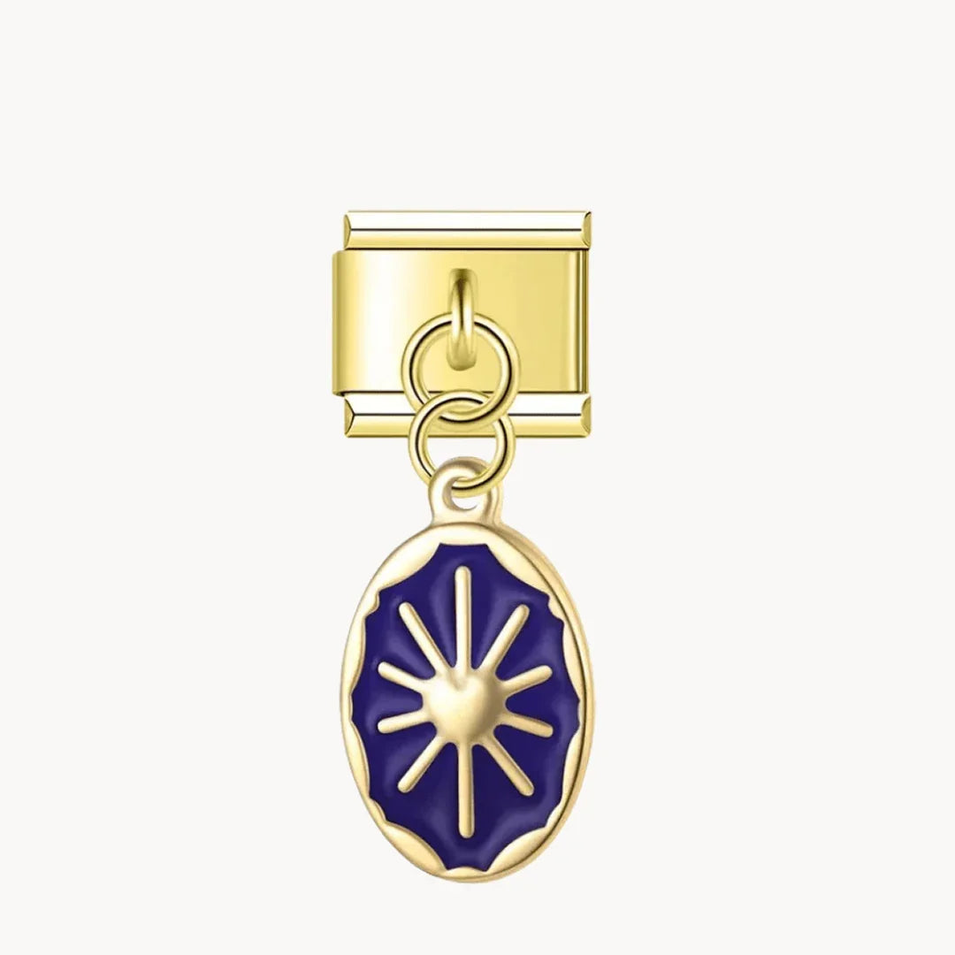Pendentif bleu motif soleil - doré - Italian Charms France